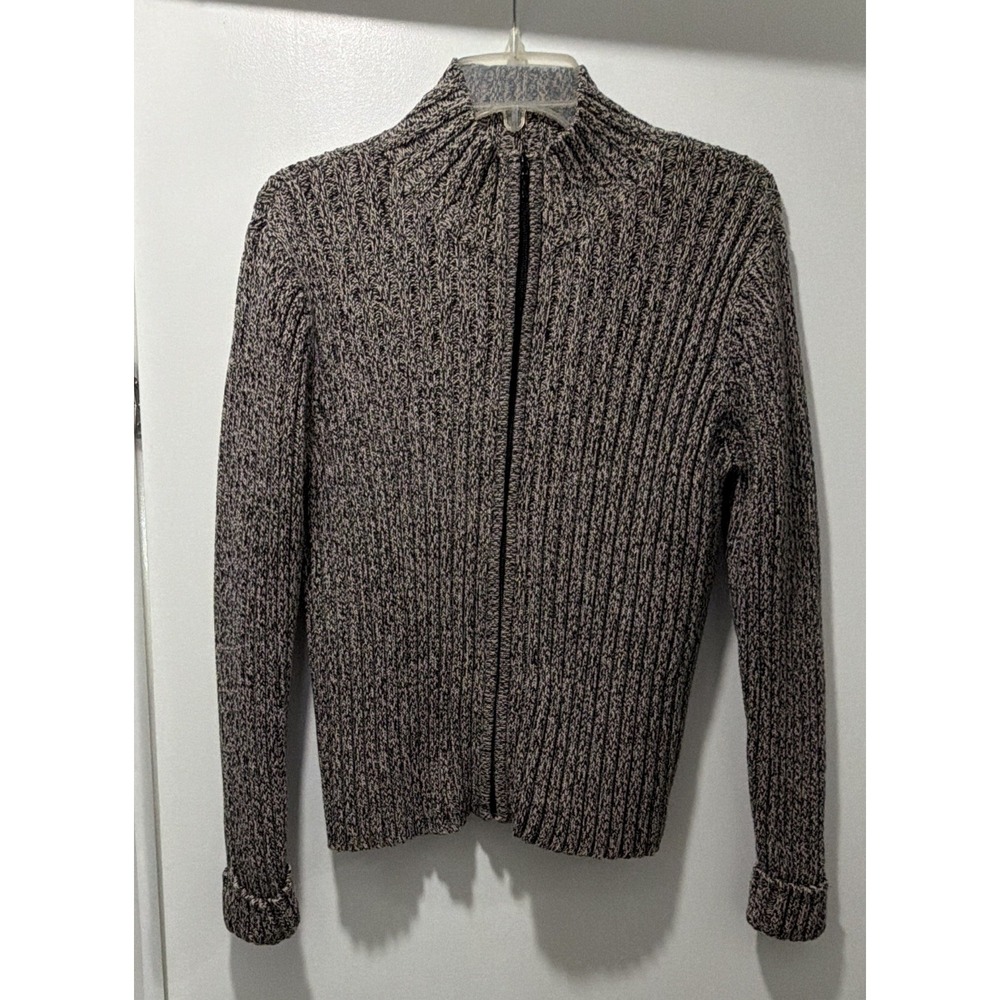 Talbots Petites 100% Cotton Marl Knit Full-Zip Cardigan Sweater-Sz-M/Petite VTG